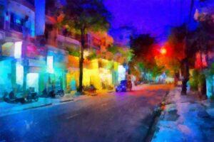 a downtown scene in wobbly blurry rainbow color. I like it for this post because my brain says metaphor.