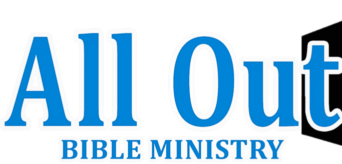 All Out Bible Ministry logo. A very 90s logo where the words All Out Bible Ministry are coming out of an open closet door.